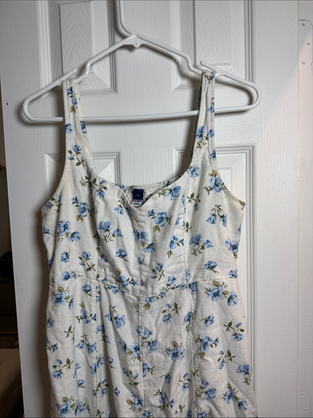 Old Navy Cream Midi Dress with Blue Floral Print